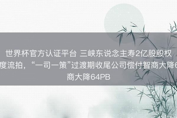 世界杯官方认证平台 三峡东说念主寿2亿股股权已六度流拍，“一司一策”过渡期收尾公司偿付智商大降64PB