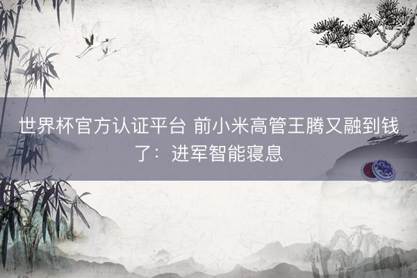 世界杯官方认证平台 前小米高管王腾又融到钱了：进军智能寝息