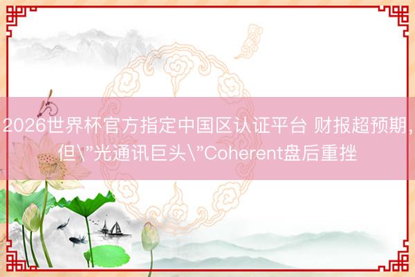 2026世界杯官方指定中国区认证平台 财报超预期，但