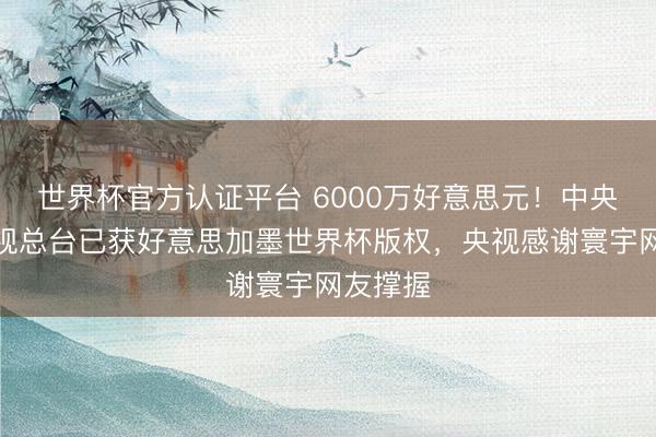 世界杯官方认证平台 6000万好意思元！中央播送电视总台已获好意思加墨世界杯版权，央视感谢寰宇网友撑握