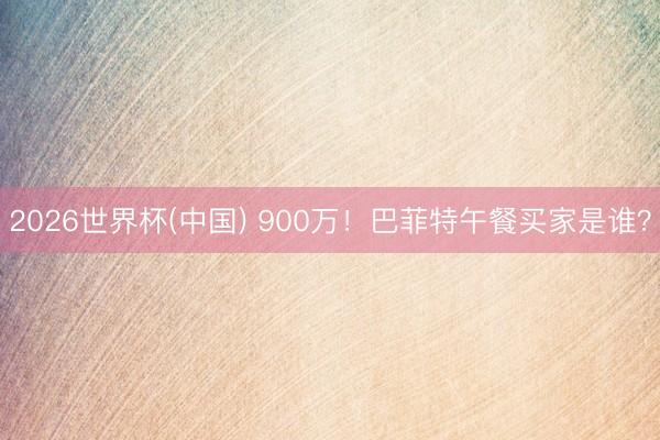 2026世界杯(中国) 900万！巴菲特午餐买家是谁？